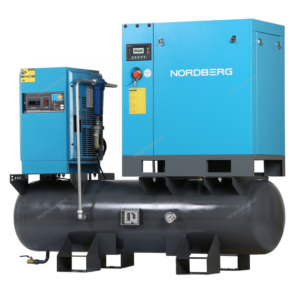 Компрессор винтовой, 7,5 кВт, 10 бар, 900 л/мин, ресивер 260 л, осушитель NCC10RD