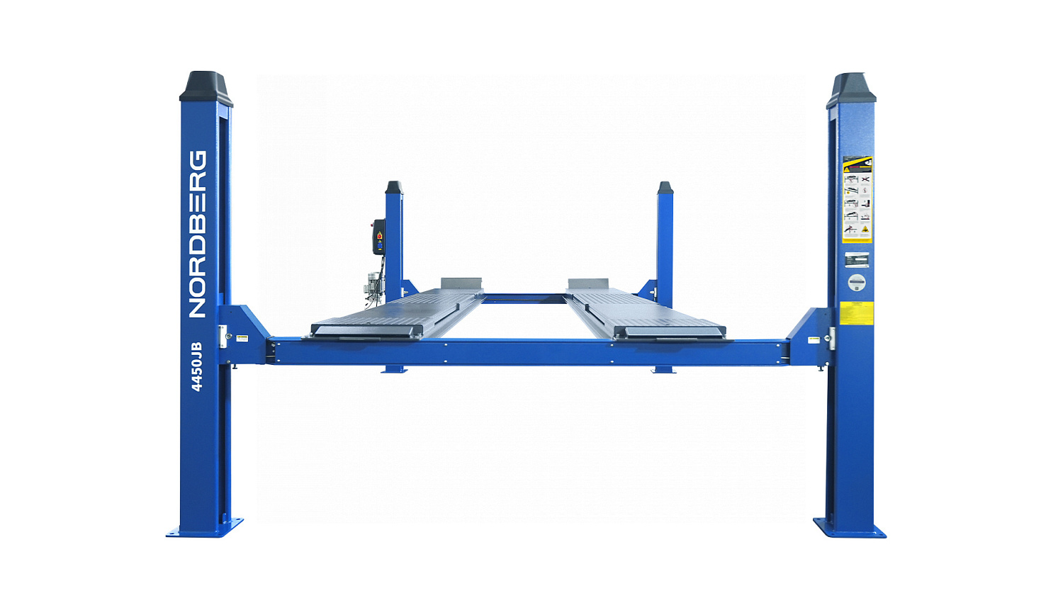 Подъемник 4-стоечный 5 т, c ручной траверсой 3 т N433, для сход-развала, электростопоры, 380 В, синий/серый 4450J_EG/EB(M)